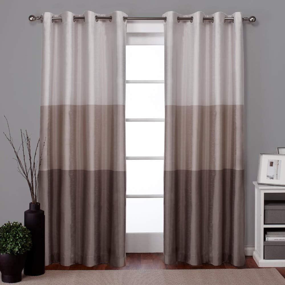 Set of 2 84"x54" Chateau Striped Faux Silk Grommet Top Window Curtain Panel Taupe - Exclusive Home: Room Darkening Drapes