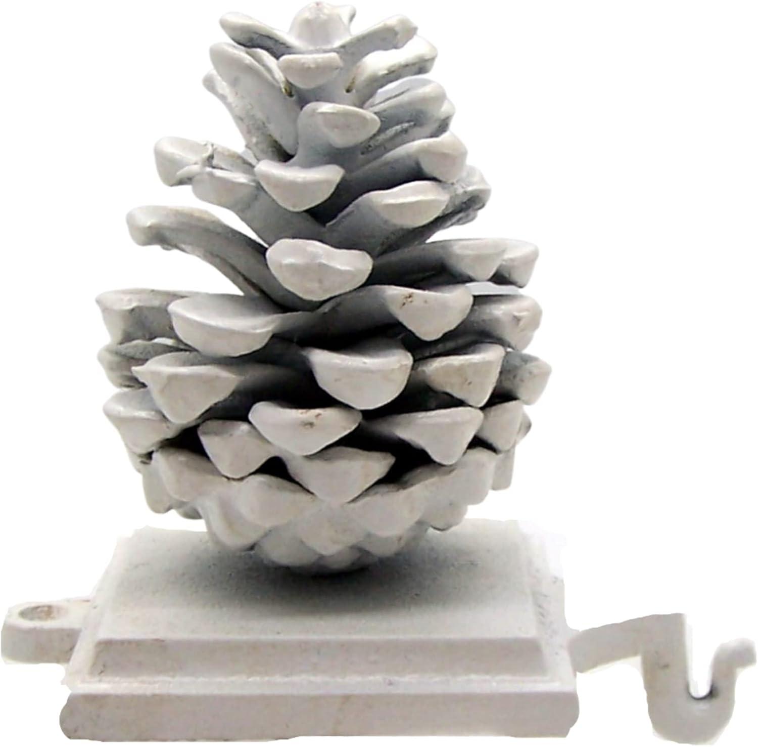 White Cast Iron Pinecone Stocking Holder for Mantels