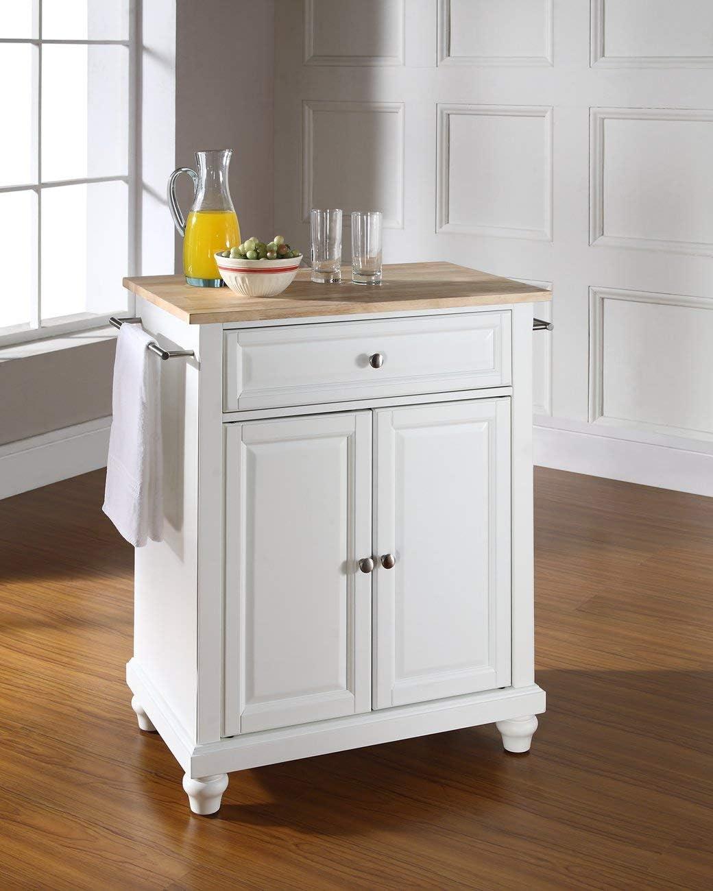 Cambridge 35" White Natural Wood Top Kitchen Island