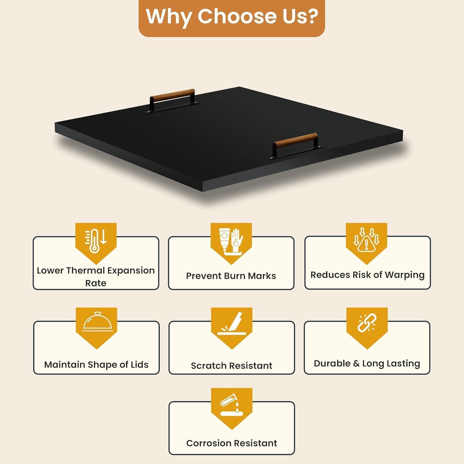 FEBTECH Fire Pit Snuffer Lid - Fire Pit Lid Square 34X34 Fire Pit Cover Square, Rust Resistant Firepit Lid,Carbon Steel Fire Pit Table Lid Square, Compatible For Firepit & Firepit Table Inside Dia Up To 32".