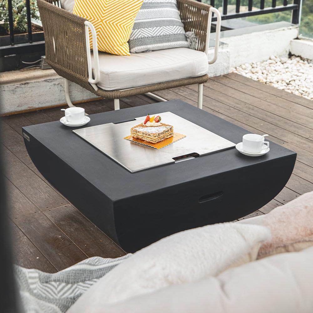 Black 37-Inch Square Gas Fire Pit Table