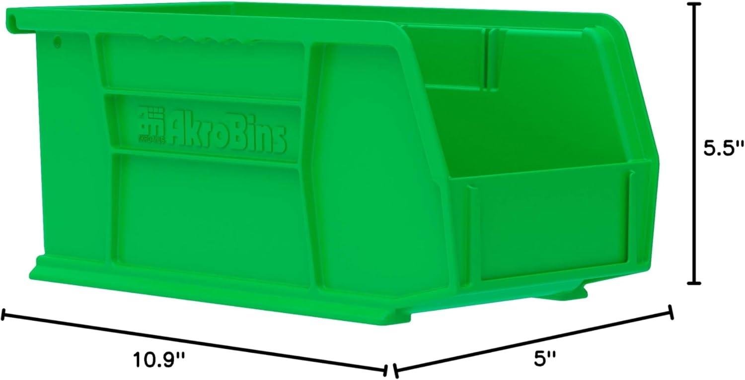 Green Plastic Stackable Storage Bins, 11 x 5 x 5 Inches