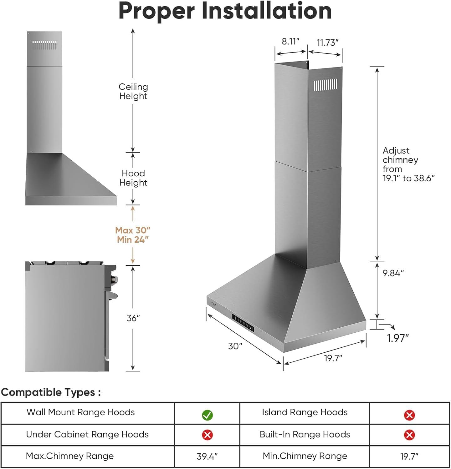30 in. 900 CFM Convertible Wall Mount Range Hood in Stainless Steel with LED Lights, Carbon Filters and Touch, Gesture