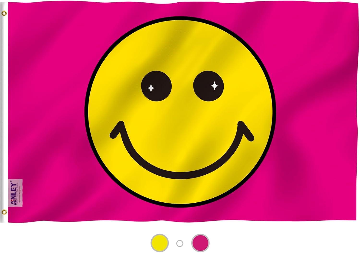 Pink Polyester Happy Face Flag with Brass Grommets