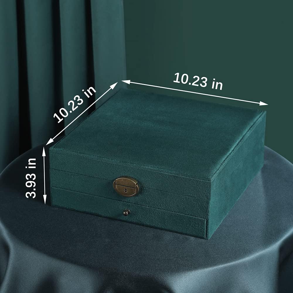 Women Jewelry Box Lockable 3 Layers Large Jewelry Organizer Storage Case for Earrings Necklaces Rings Bracelets,Green Display Jewel Holder (Green)