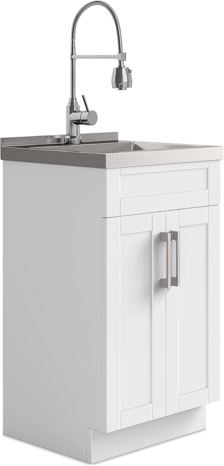 White 20 Inch Laundry Cabinet with Stainless Steel Sink and Faucet