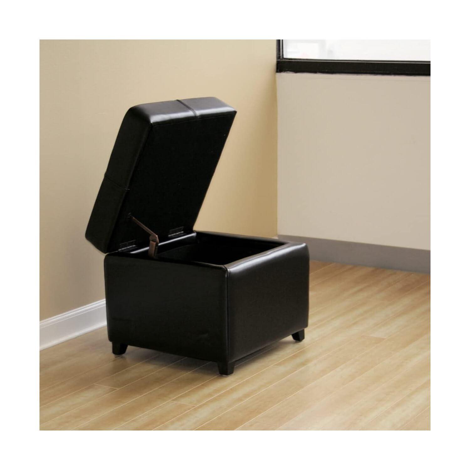Full Leather Storage Cube Ottoman Black - Baxton Studio: Faux Leather, Wood Frame, No Assembly Required