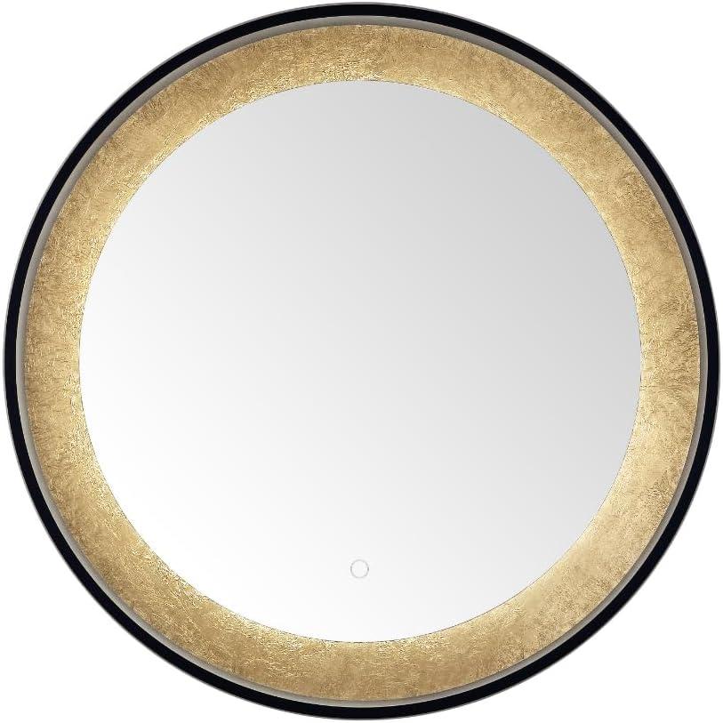 SAFAVIEH Erdem 30 Inch Aluminum Led Mirror, Black/Gold Leaf