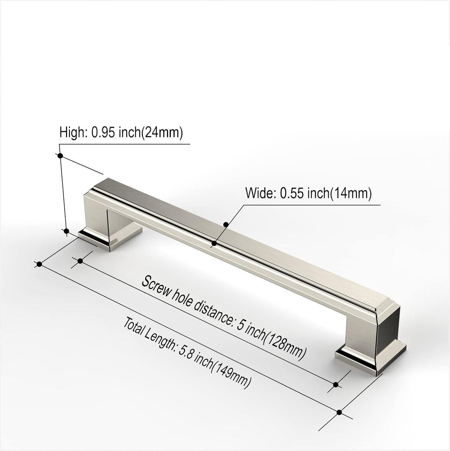 Amerdeco 10 Pack Brushed Satin Nickel Cabinet Pulls - 5 Inch(128MM) Hole Centers Kitchen Handles for Cabinets and Cupboards - ZH0060