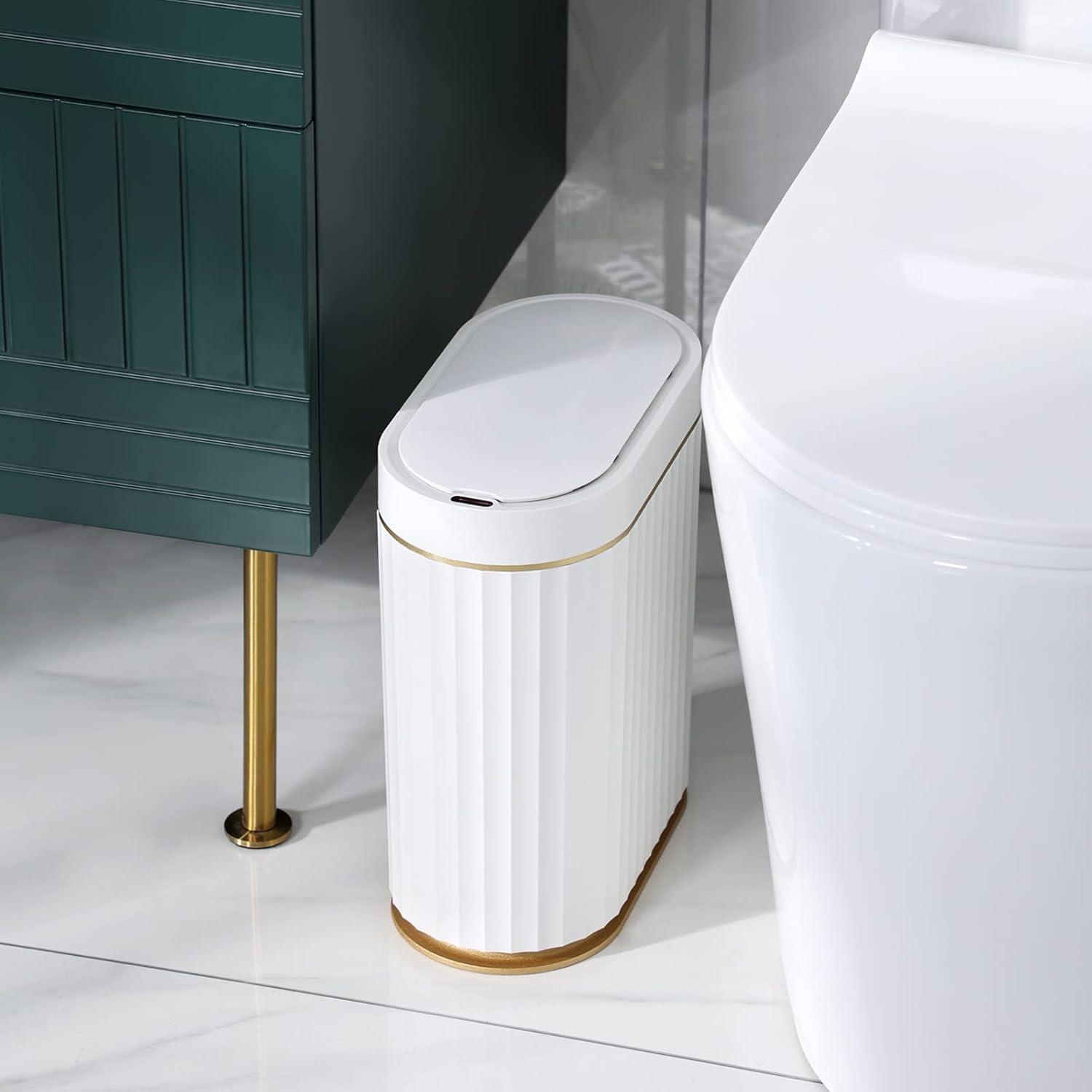 Golden White Oval Touchless Automatic Trash Can, 10L