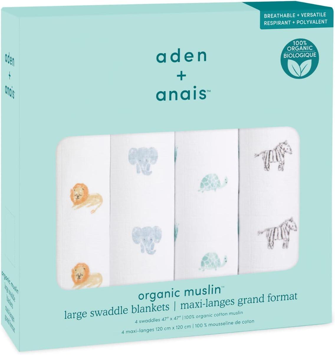 aden + anais Essentials Organic Swaddle Blanket - Animal Kingdom - 4pk