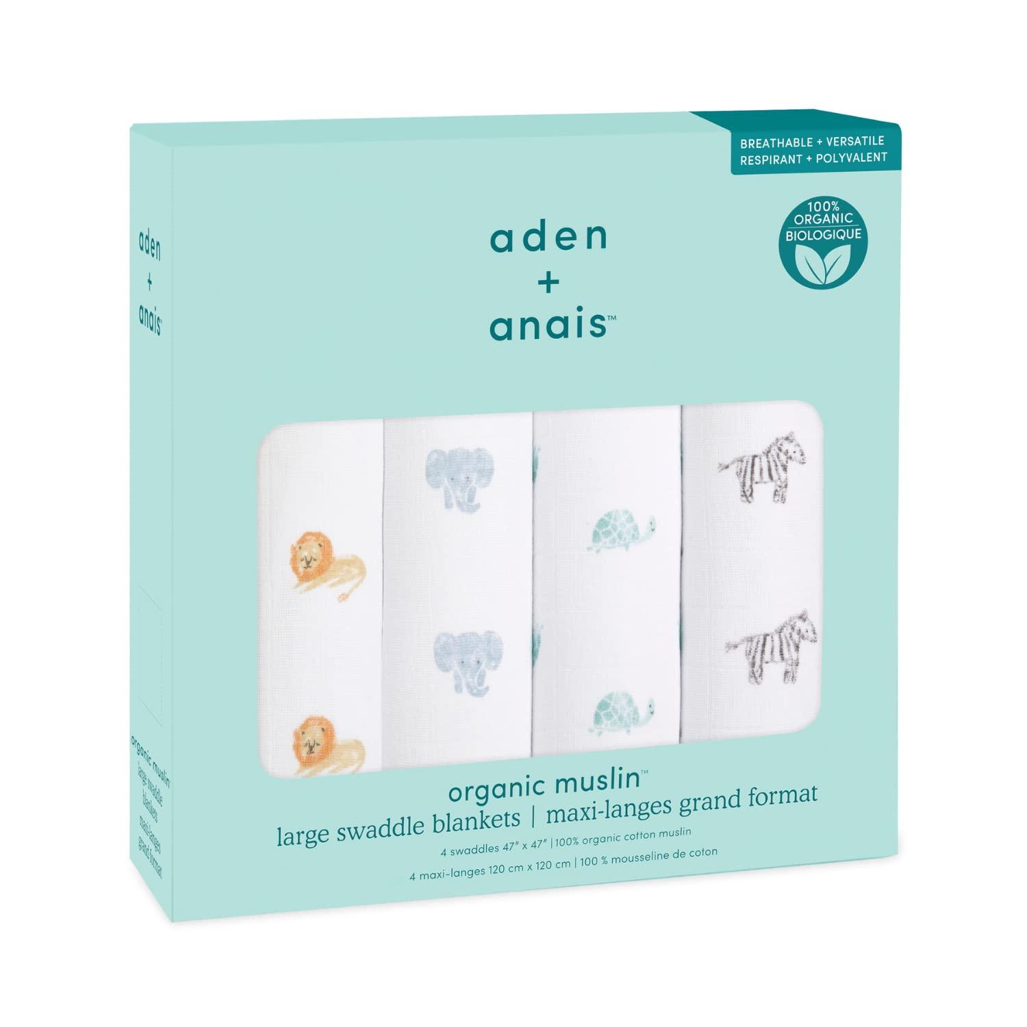 aden + anais Essentials Organic Swaddle Blanket - Animal Kingdom - 4pk