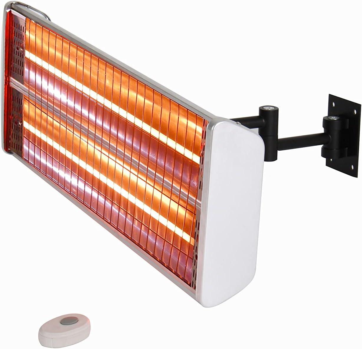 Infrared Electric Wall Mounted Outdoor Heater - EnerG+: Stainless Steel, Remote Control, 100 Sq Ft Heat Coverage