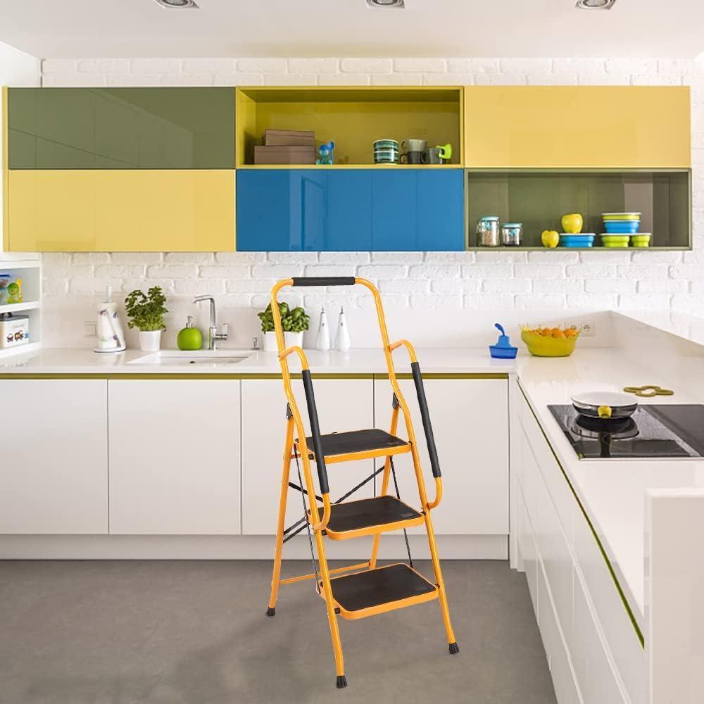 Ktaxon 3 Step Ladder, Portable Lightweight Step Stool, for Household, Office, Garage, Iron