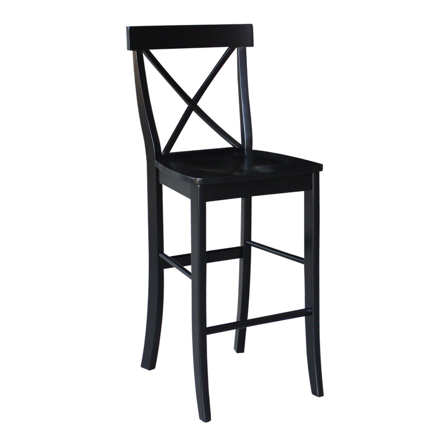 30" Torino X Back Wood Barstool - Black - Linon: Solid Rubberwood, Unupholstered, Armless