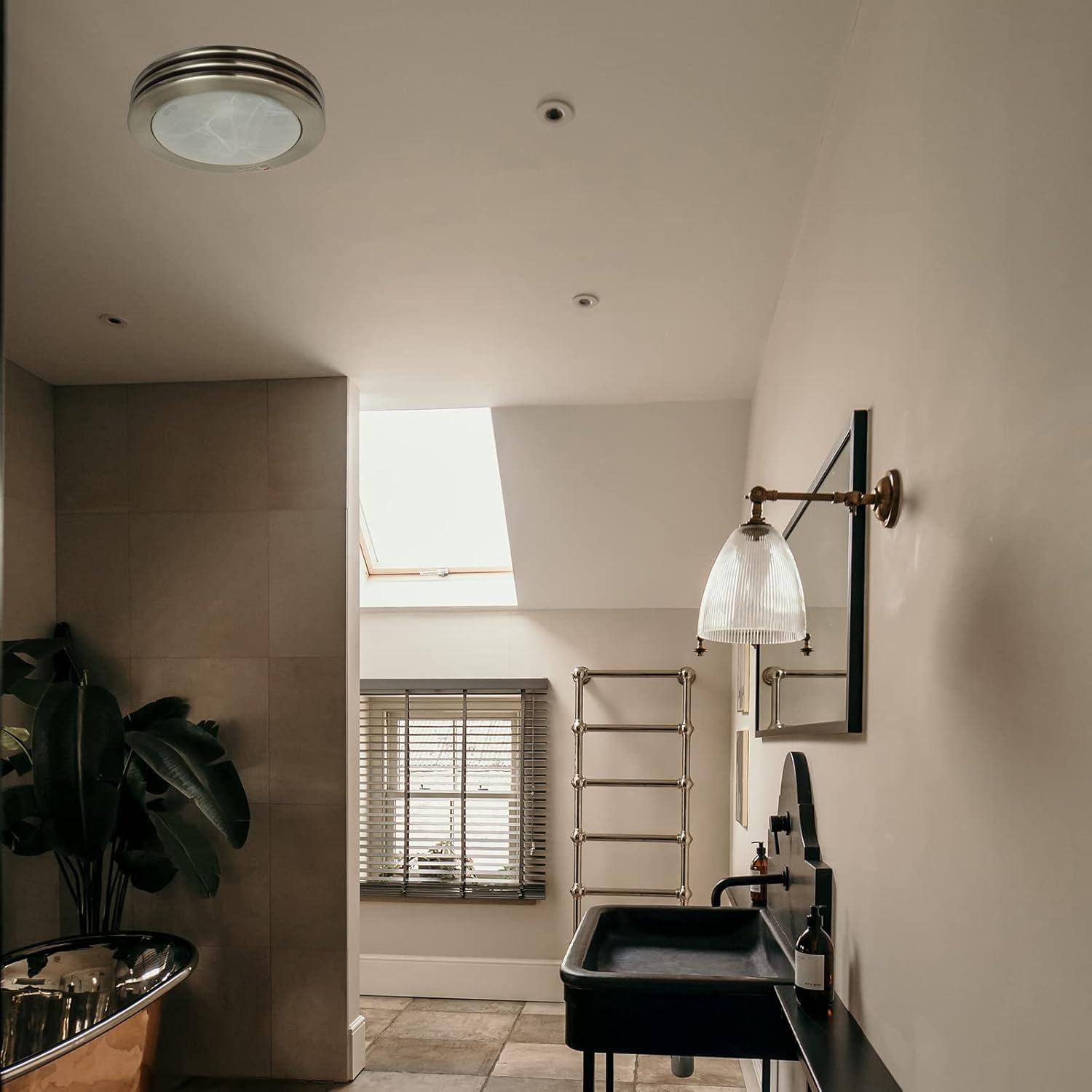 Akicon  Ultra Quiet Bathroom Exhaust Fan with LED Light 80CFM 2.0 Sones Round Bathroom Ventilation Fan with Frosted Glass Cover Brushed Nickel
