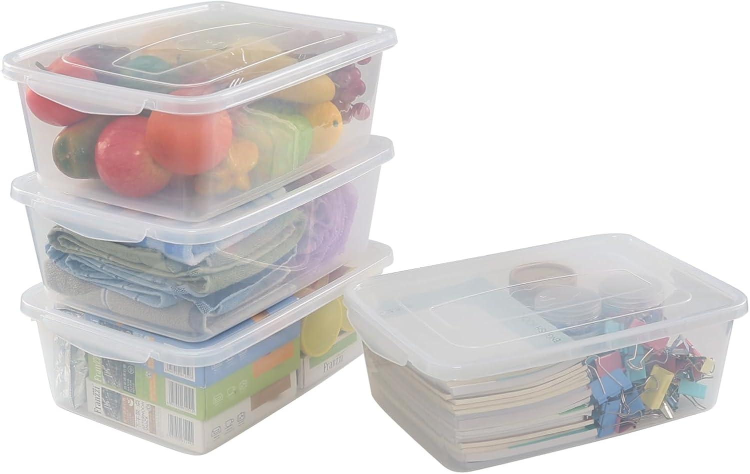 Clear Plastic Stackable Latching Storage Boxes with Lids, 14 Quarts, Set of 4