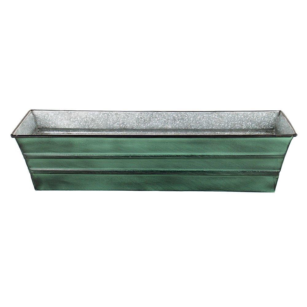 Small Galvanized Metal Rectangular Planter Box Green Patina - ACHLA Designs: Steel Decorative Container, Wall-Mountable, Easy to Clean