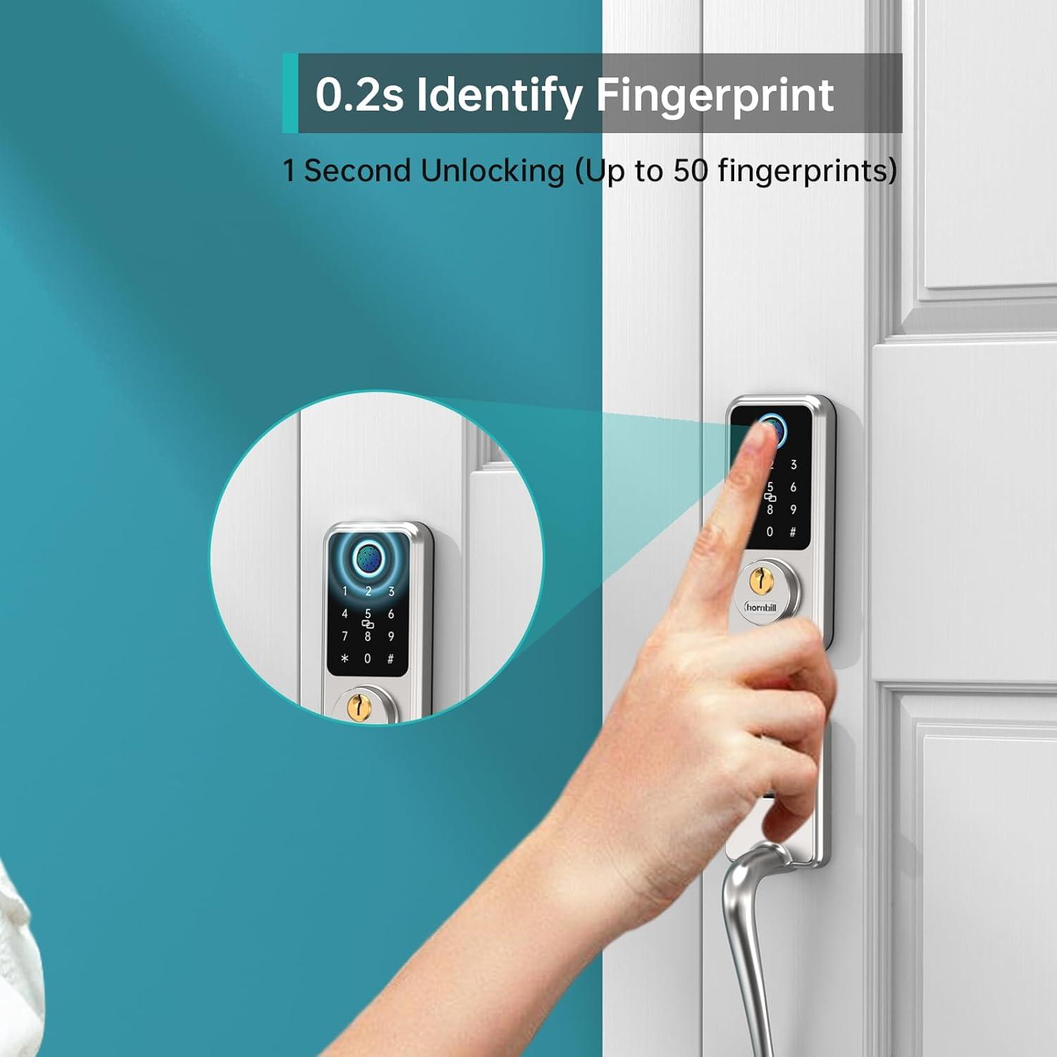 Wi-Fi & Bluetooth Smart Lock, Keyless Entry Smart Front Lock, hornbill Touch Screen Keypads, App Control, Auto Lock, Compatible with Alexa, Remotely Control (Included G2 Gateway)