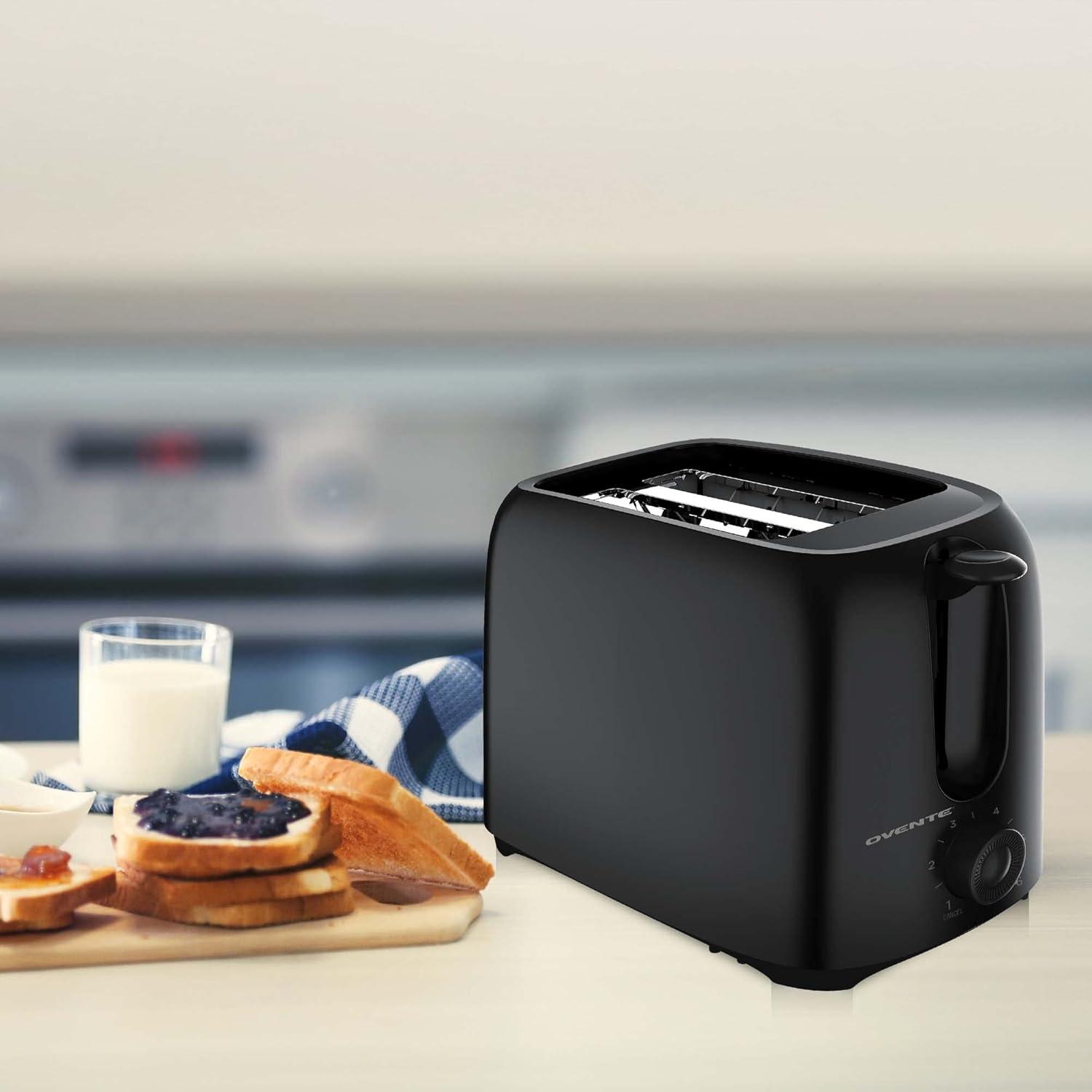 OVENTE Electric 2 Slice Toaster, 6 Shade Toast Settings, Removable Crumb Tray, Black TP2210B