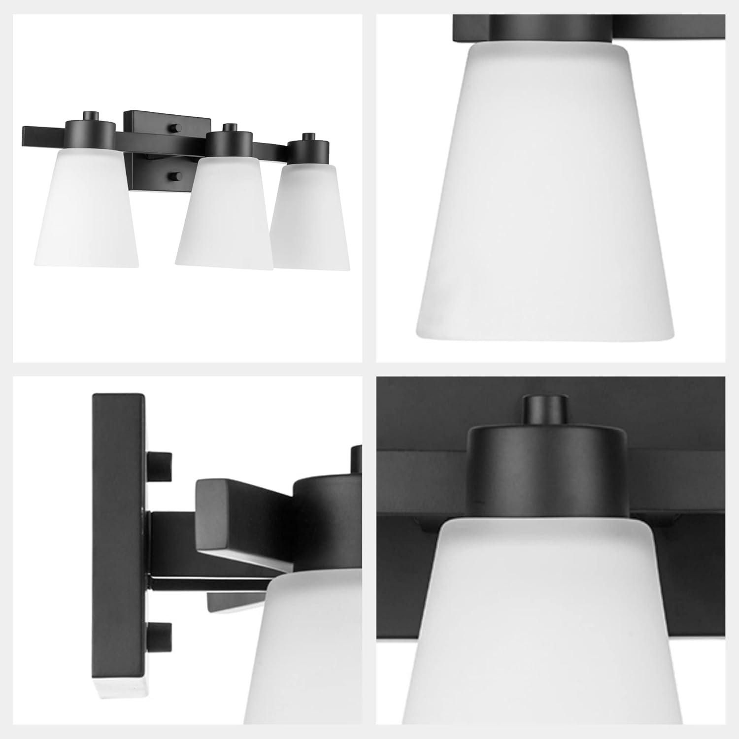 Prominence Home Fairendale 3-Light Matte Black Bathroom Vanity Light with Frosted Glass Shade