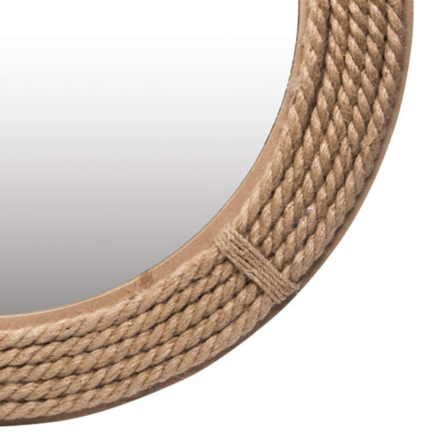 HeSLehs 23.75 inch Diameter Round Wrapped Rope Wall Mirror, Brown