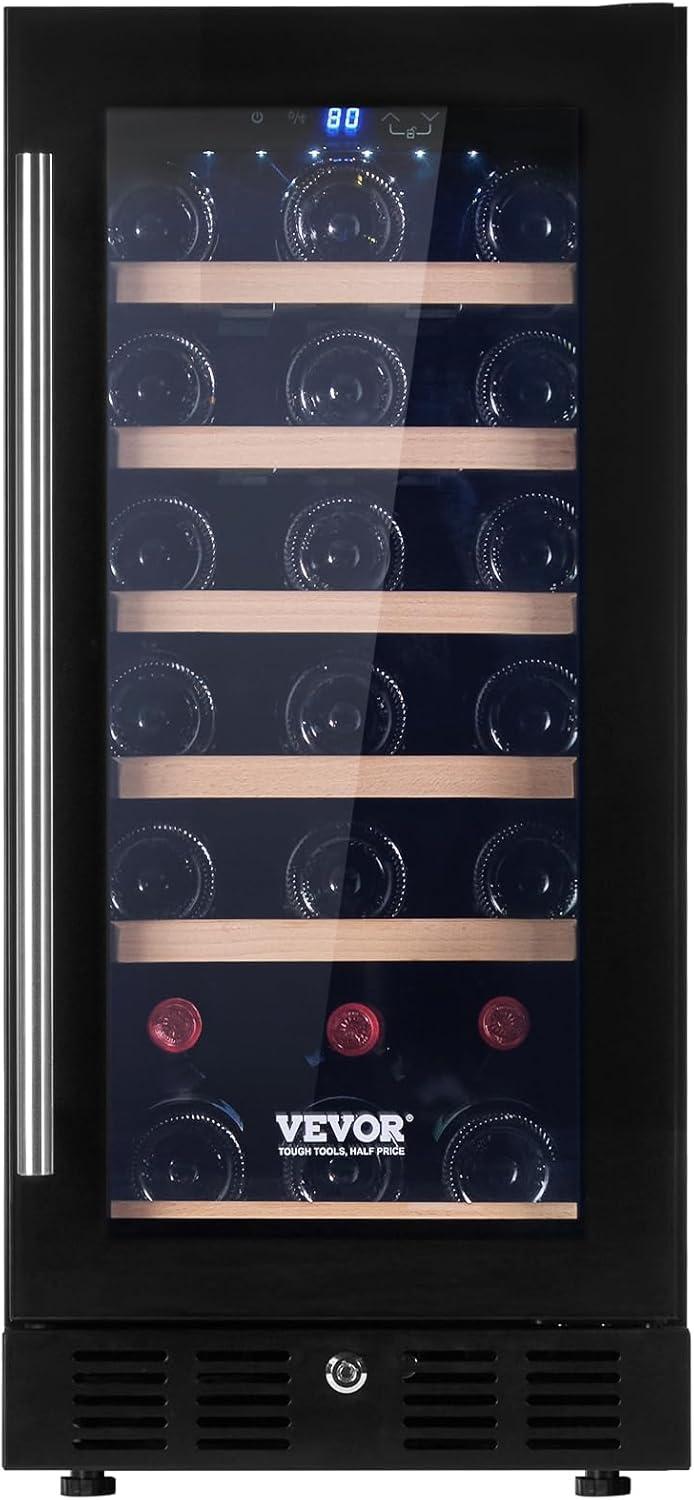 VEVOR Wine Cooler, 30 Bottles Capacity Under Counter Built-in or Freestanding Wine Refrigerator, Beverage Cooler with Blue LED Light, Single Door, Child Lock for Drink Beer Soda Wine Water, ETL Listed