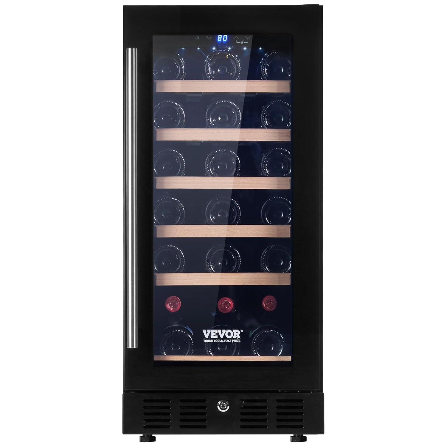 VEVOR Wine Cooler, 30 Bottles Capacity Under Counter Built-in or Freestanding Wine Refrigerator, Beverage Cooler with Blue LED Light, Single Door, Child Lock for Drink Beer Soda Wine Water, ETL Listed