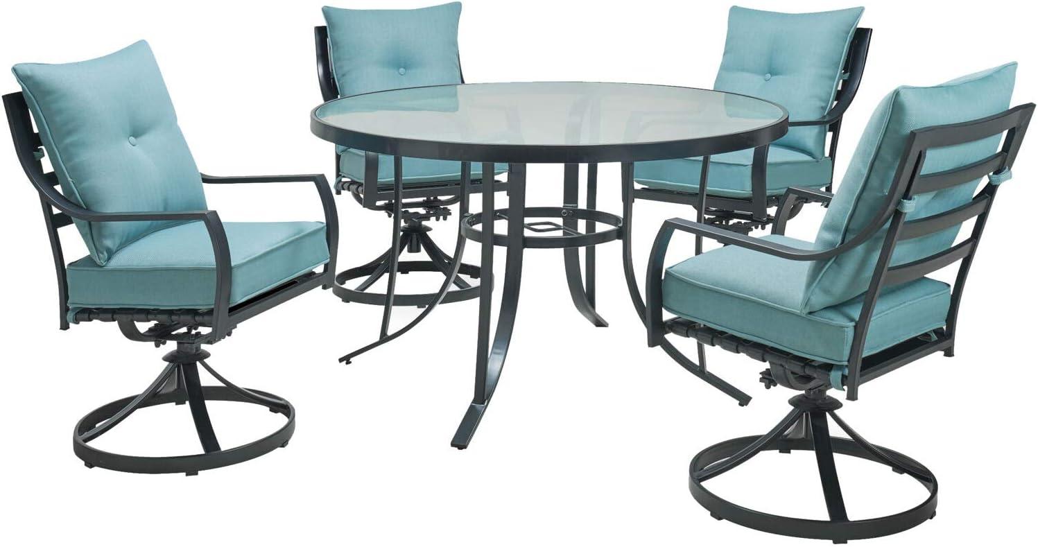 Sleek Modern 5-Piece Outdoor Dining Set with Swivel Rockers and Glass-Top Table