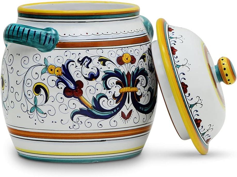 DELUXE: Traditional Biscotti Jar [1042-RIC] ~ Authentic hand painted in Deruta, Italy. Original design. Shipped from the USA with Certificate of Authenticity.