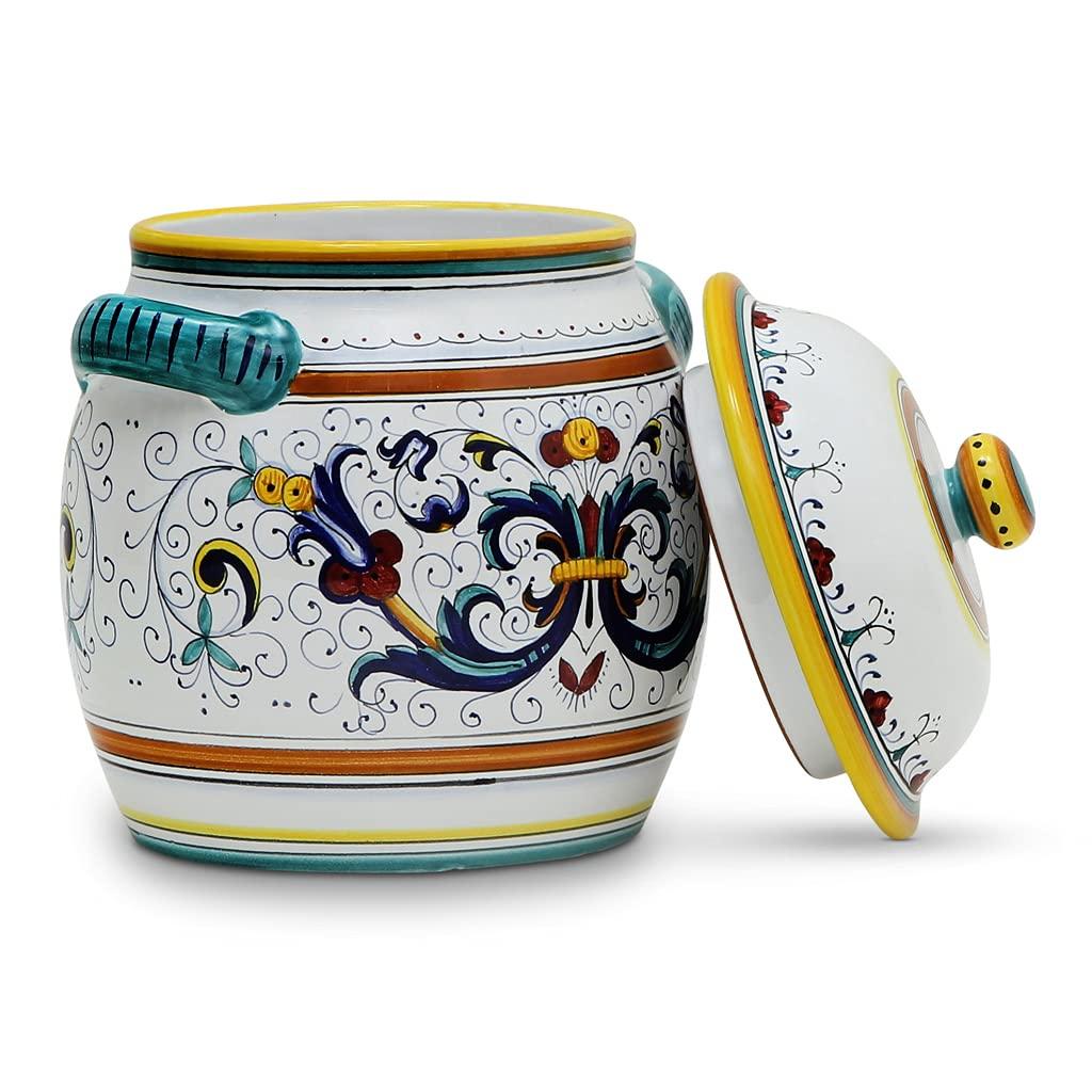DELUXE: Traditional Biscotti Jar [1042-RIC] ~ Authentic hand painted in Deruta, Italy. Original design. Shipped from the USA with Certificate of Authenticity.