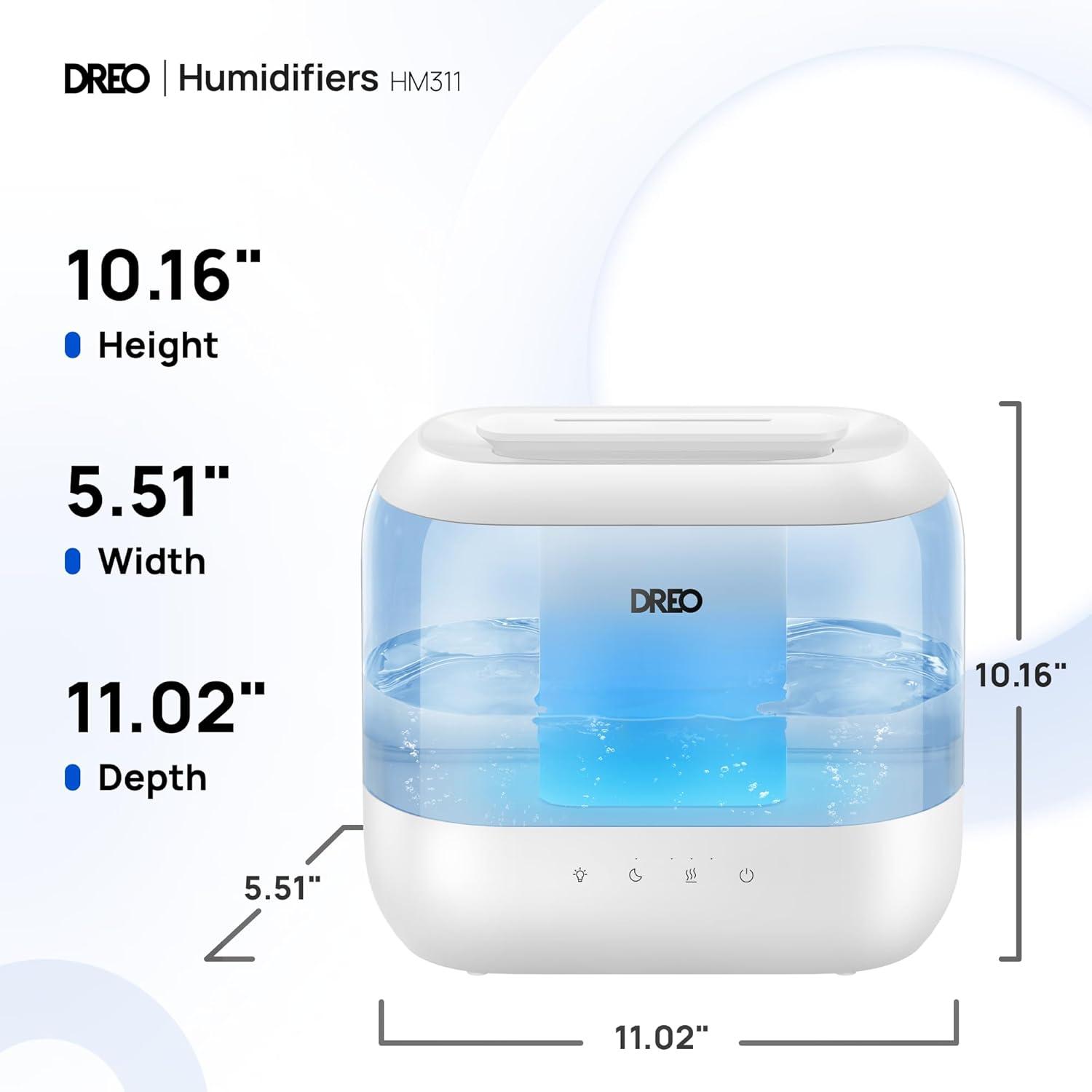 Dreo Humidifiers for Bedroom, Top Fill 4L Supersized Cool Mist Humidifier with Oil Diffuser and Nightlight, 32H Runtime, Quiet Ultrasonic Humidifiers for Home, Large Room, Baby Nursery and Plants