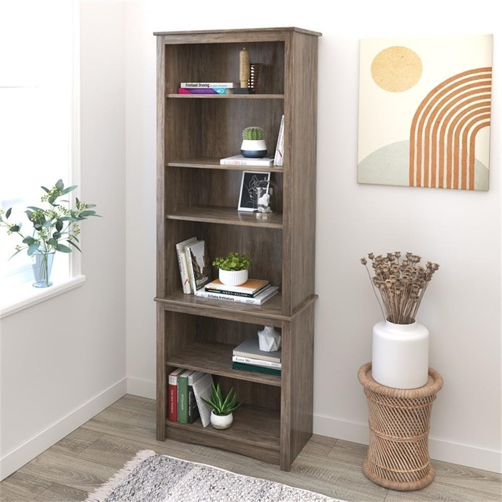 Prepac Tall 6-Shelf Bookcase, Drifted Gray