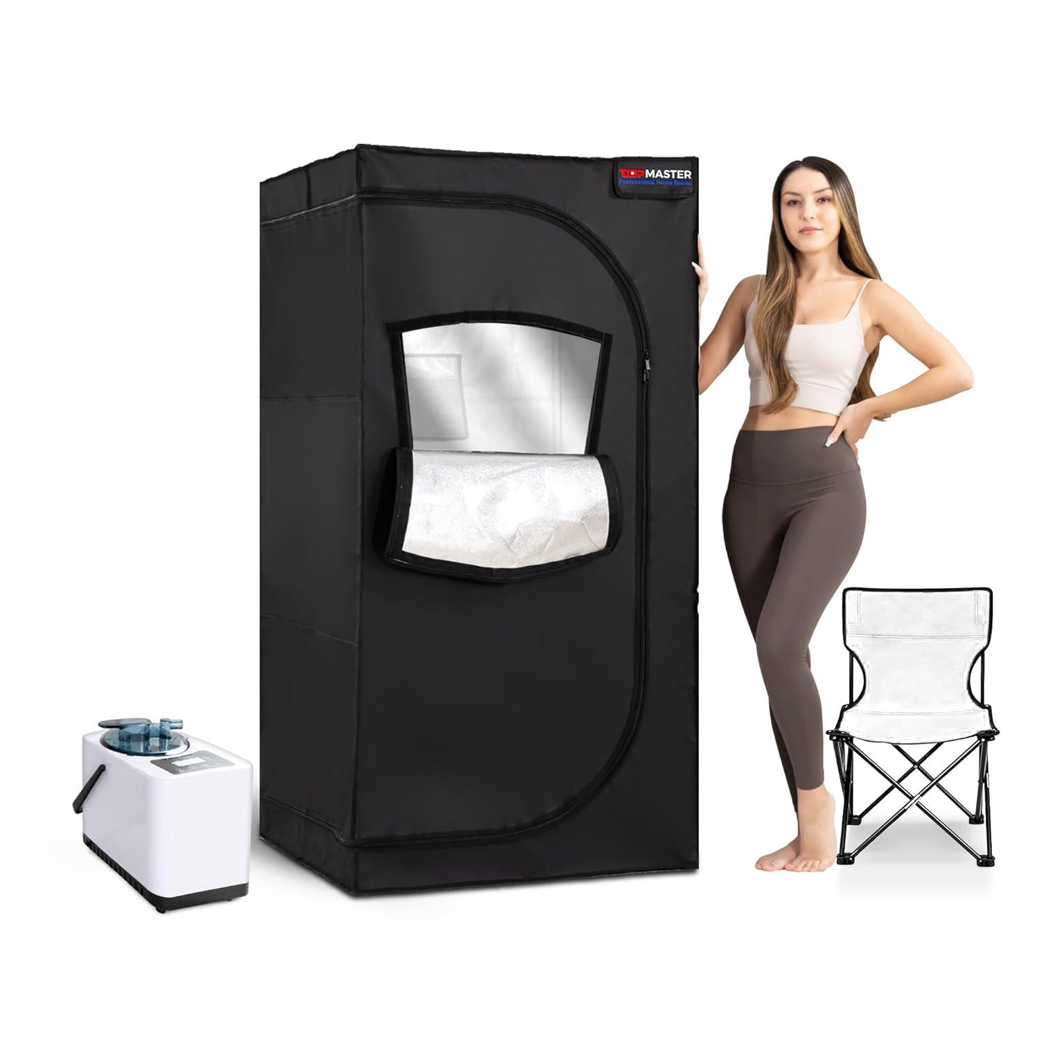 Portable Sauna Steam Tent, Full Size Home Personal Sauna Box Steam Room, Large 3 Liter 1000W Generator, Folding Chair, 9 Levels,