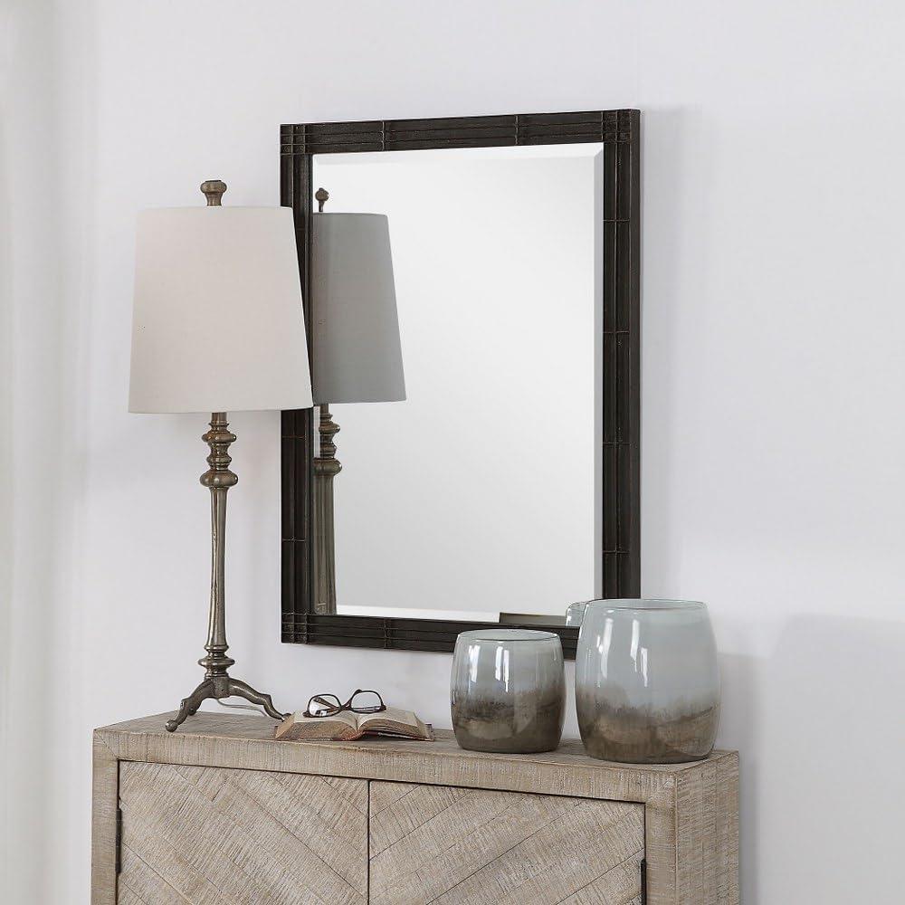 Uttermost Rectangular Vanity Accent Wall Mirror Industrial Beveled Aged Black Silver Iron Frame 25 1/4" Wide for Bathroom Bedroom