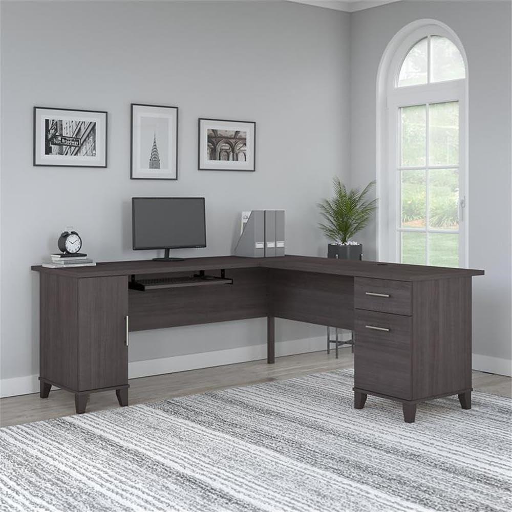 Bush Furniture Somerset 72" L Shaped Desk with Storage, Storm Gray