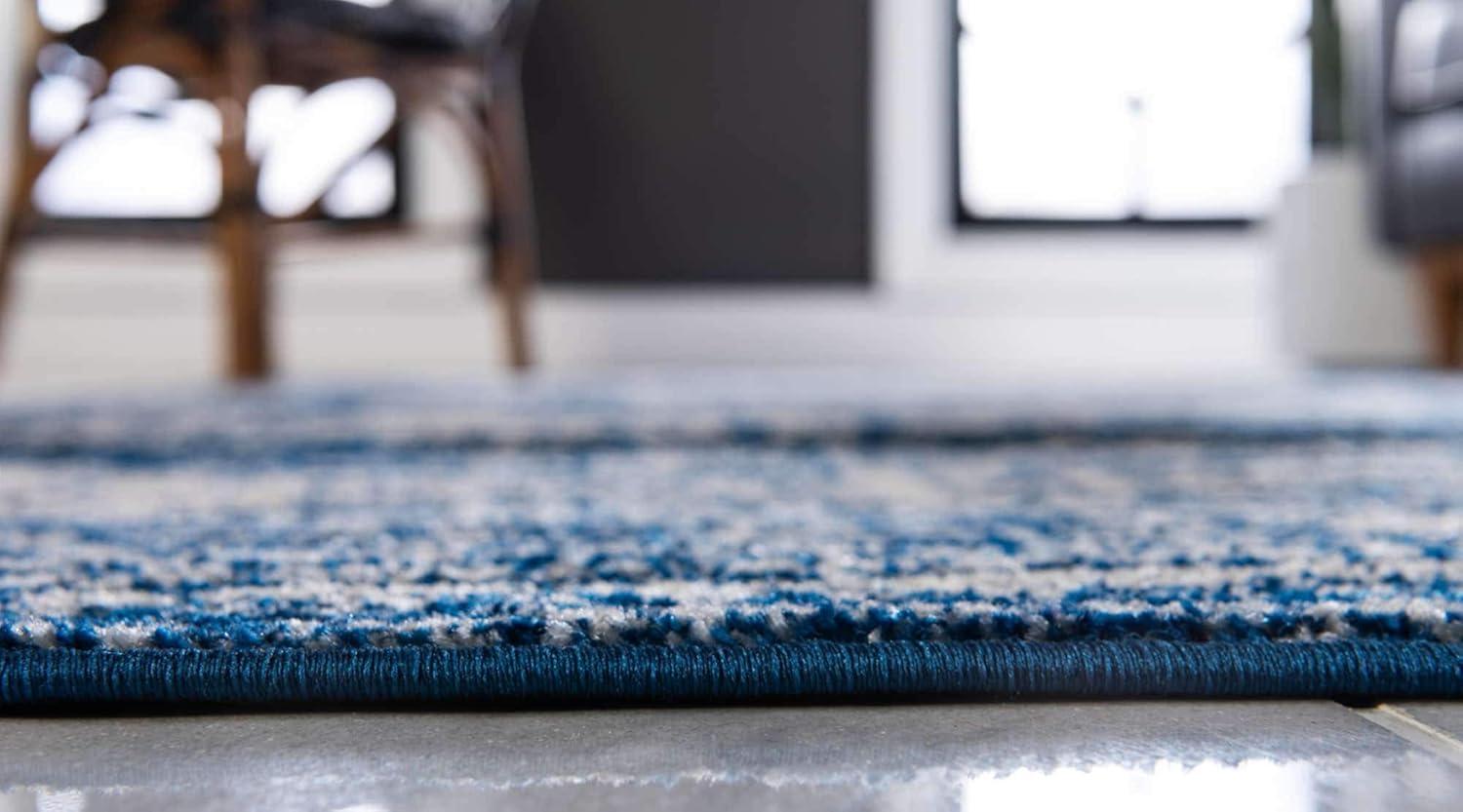 Unique Loom Bromley Collection Area Rug - Wells (7' 10" x 10' Rectangle, Ivory and Blue/ Ivory)