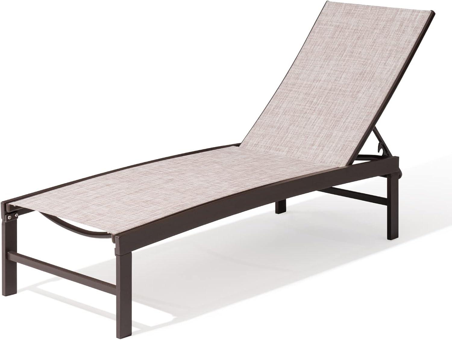 Outdoor Five Position Adjustable Chaise Lounge Chair Beige - Crestlive Products