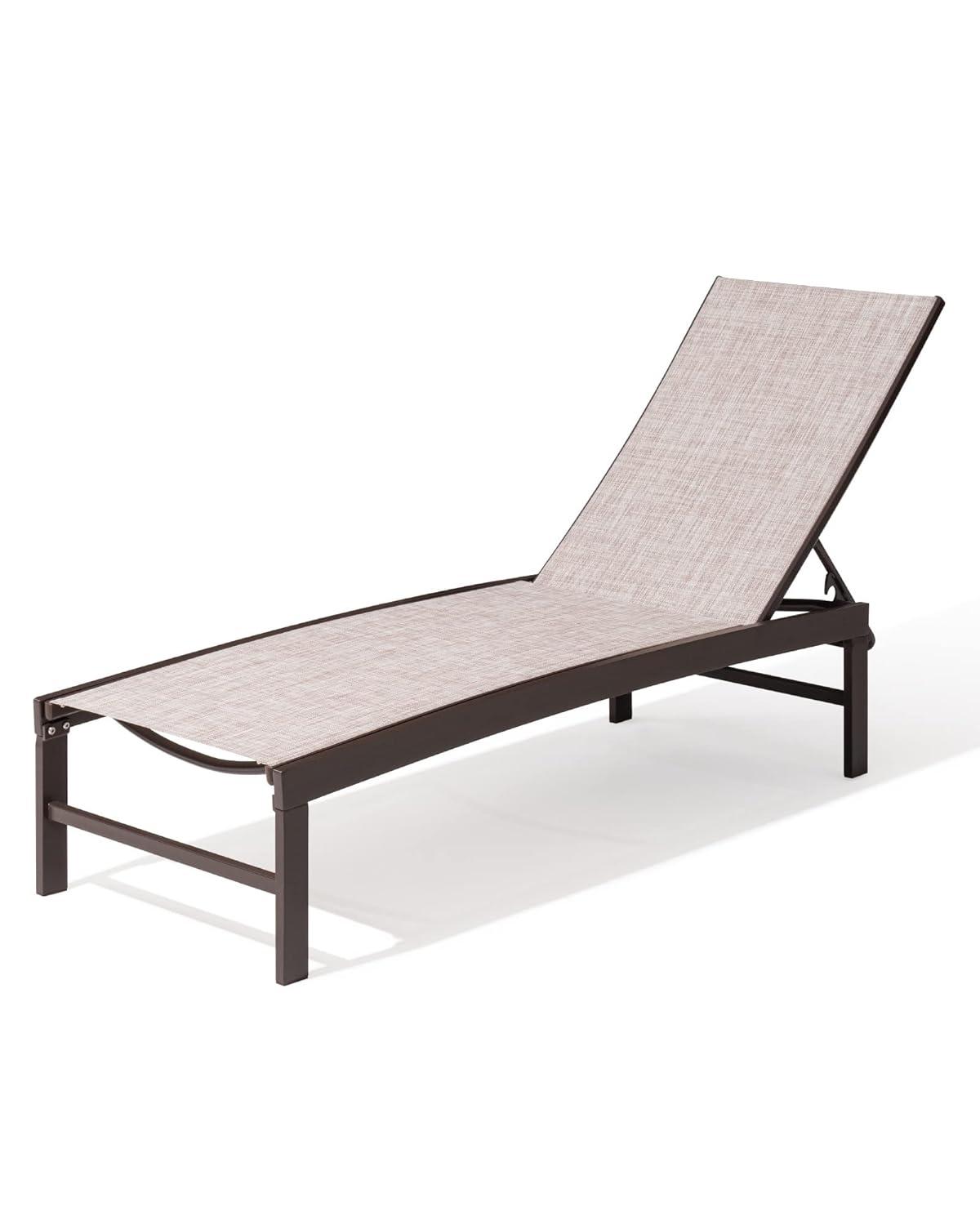 Outdoor Five Position Adjustable Chaise Lounge Chair Beige - Crestlive Products