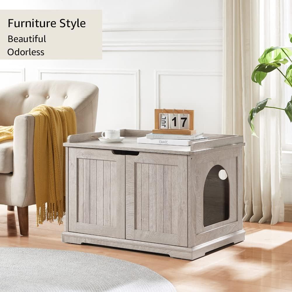 Unipaws Muebles de Caja de Arena para Gatos de Diseñador Banco de Almacenamiento para Baño de Gatos, Gris Envejecido