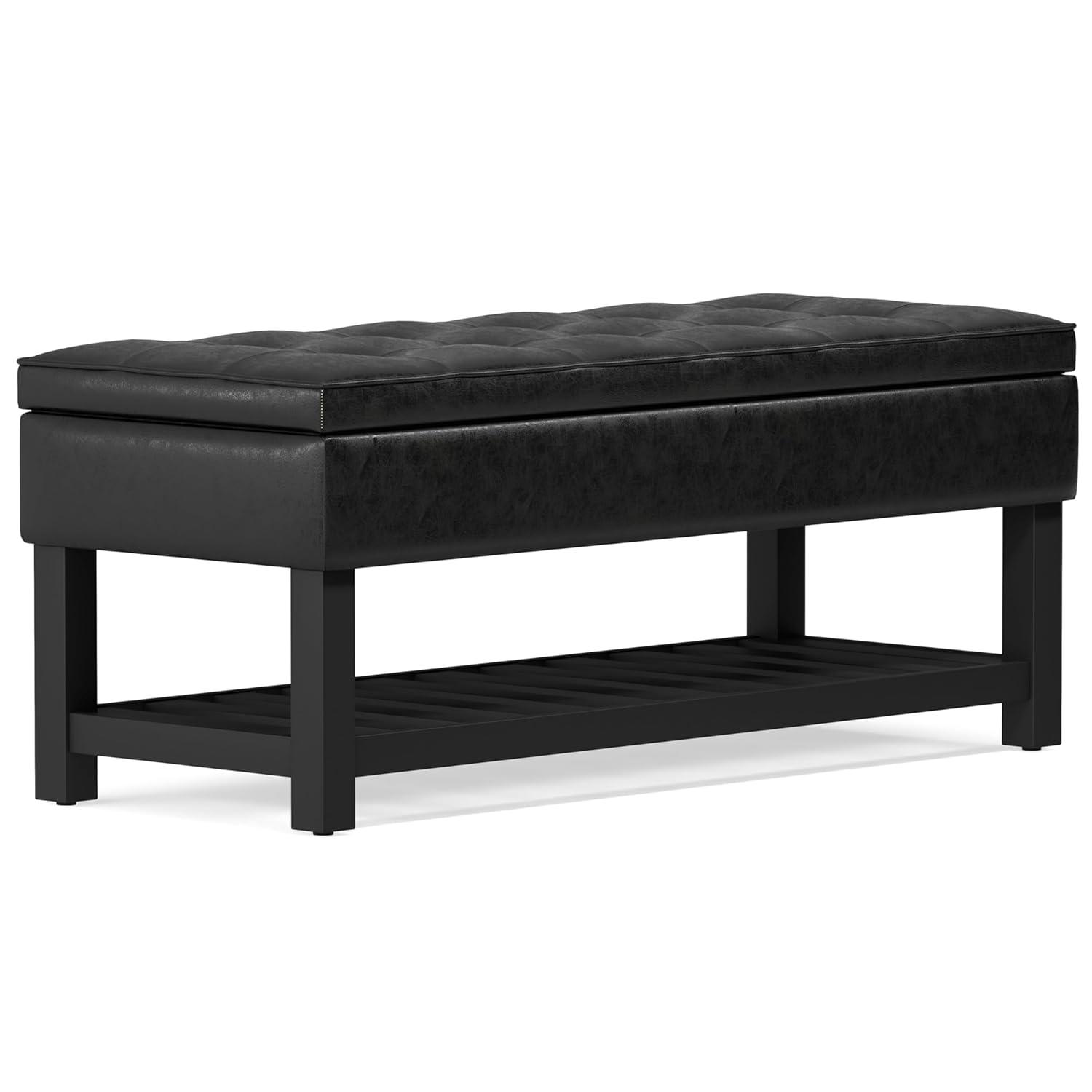 Simpli Home Cosmopolitan 44"W Transitional Tufted Storage Ottoman Bench with Lift Top