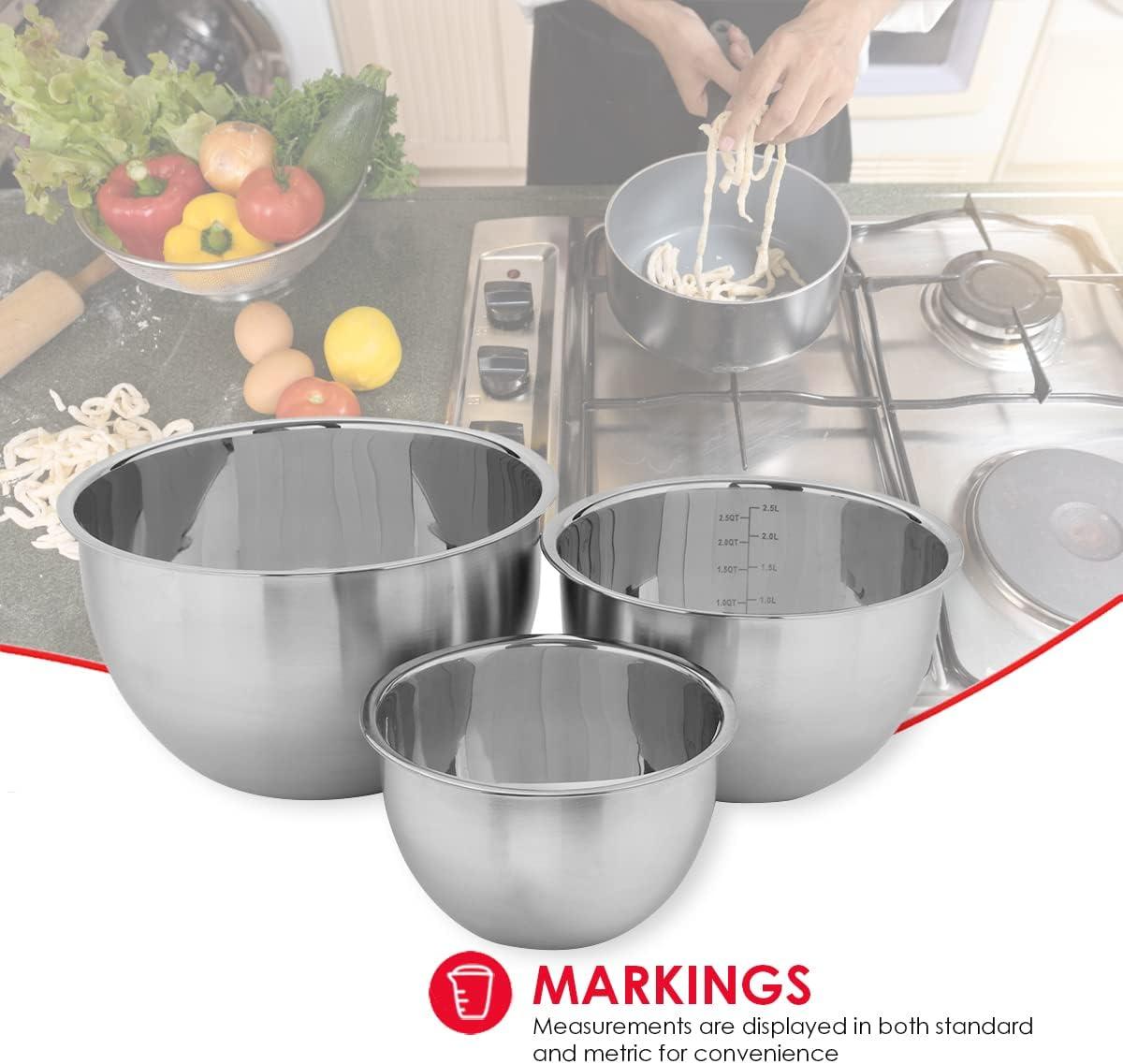 Stainless Steel Nesting Mixing Bowls Set with Measurement Indicators