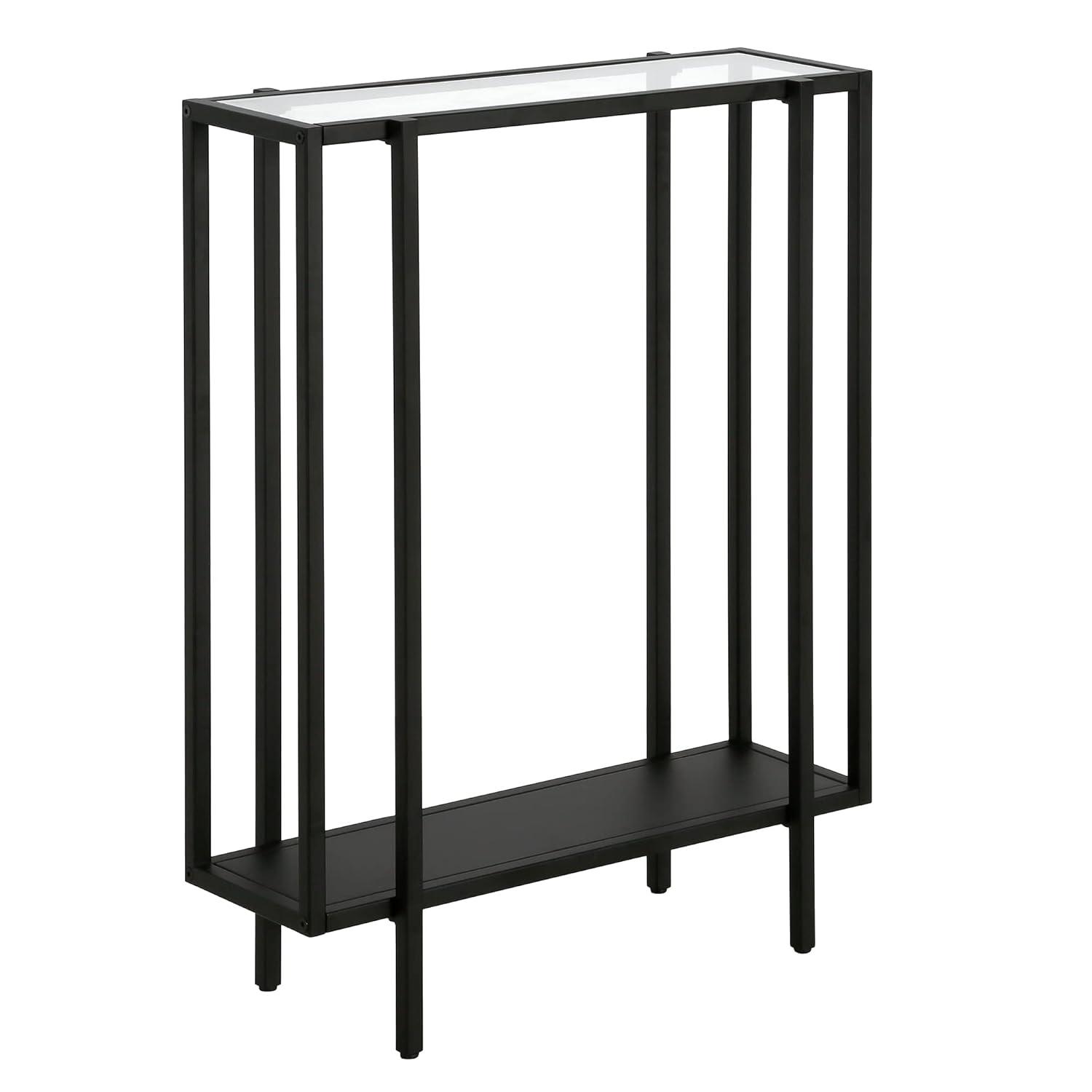 Evelyn&Zoe Vireo 42" Wide Rectangular Console Table with Metal Shelf, Blackened Bronze