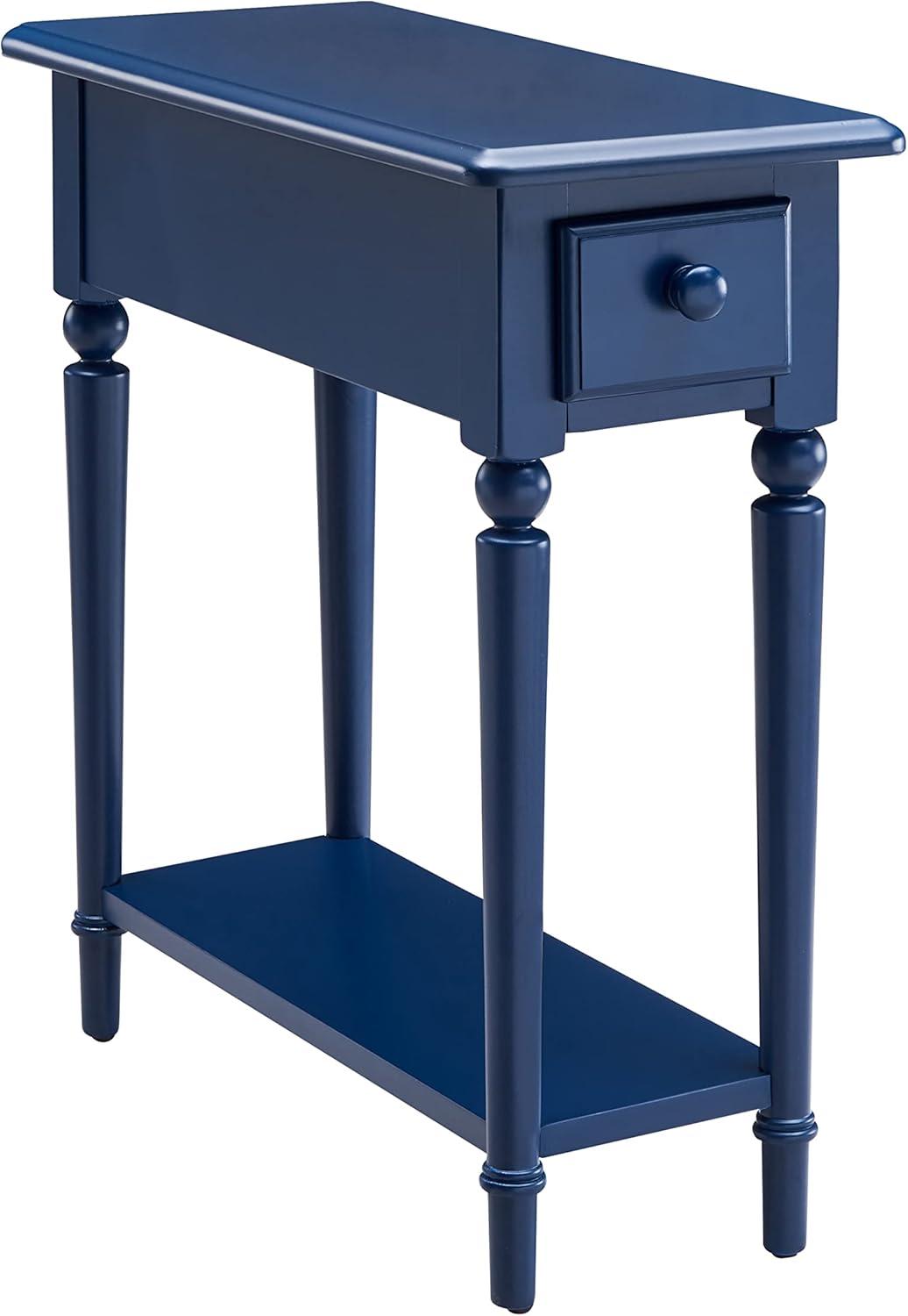 Leick Home 1-Drawer Solid Wood Coastal 10 in. Narrow End Table with Shelf, Navy Blue