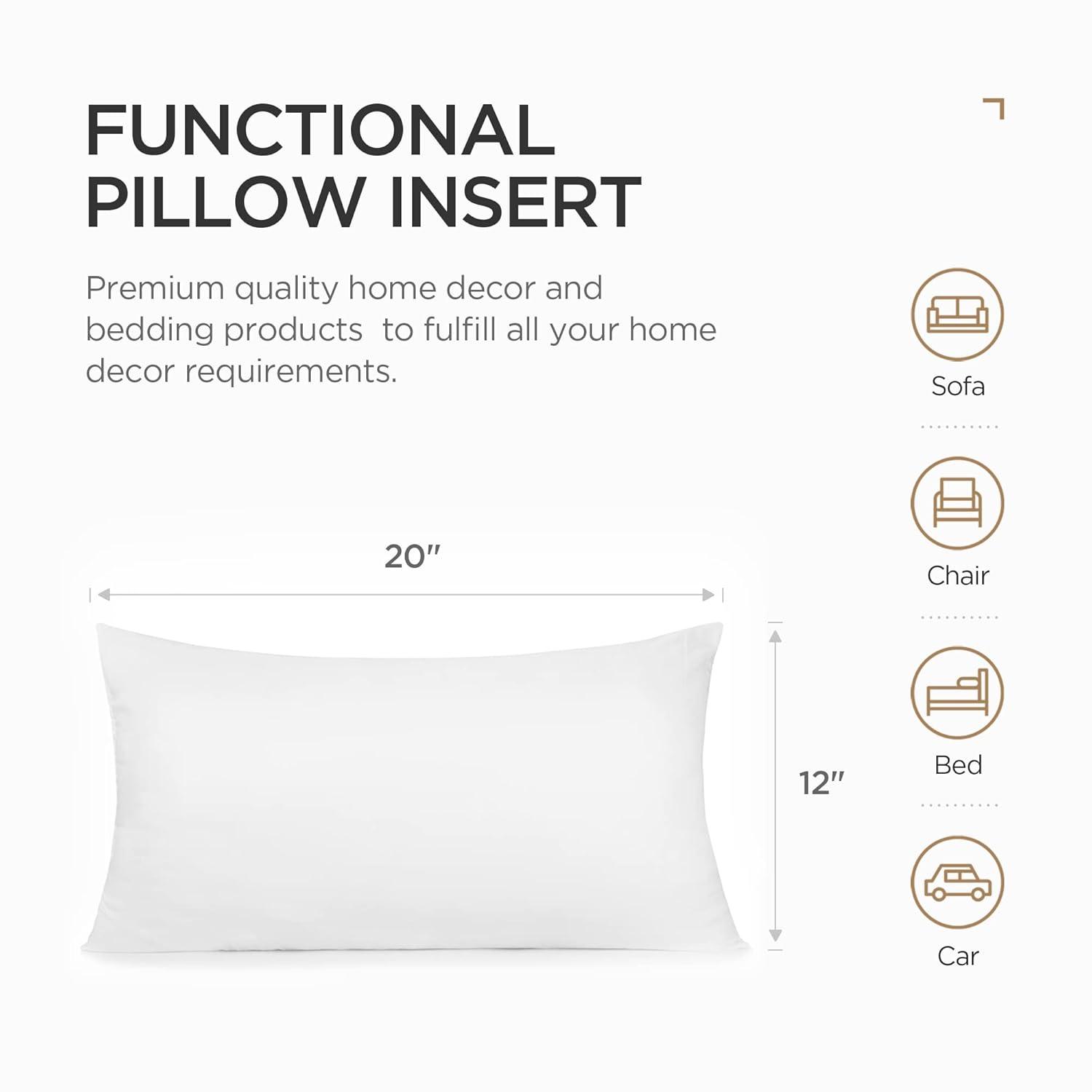 Acanva Throw Pillow Stuffer Inserts Decorative Rectangle Premium Sham Forms Cushion for Sofa Couch Chair, 12x20 Inch (Pack of 4), White 4 Count