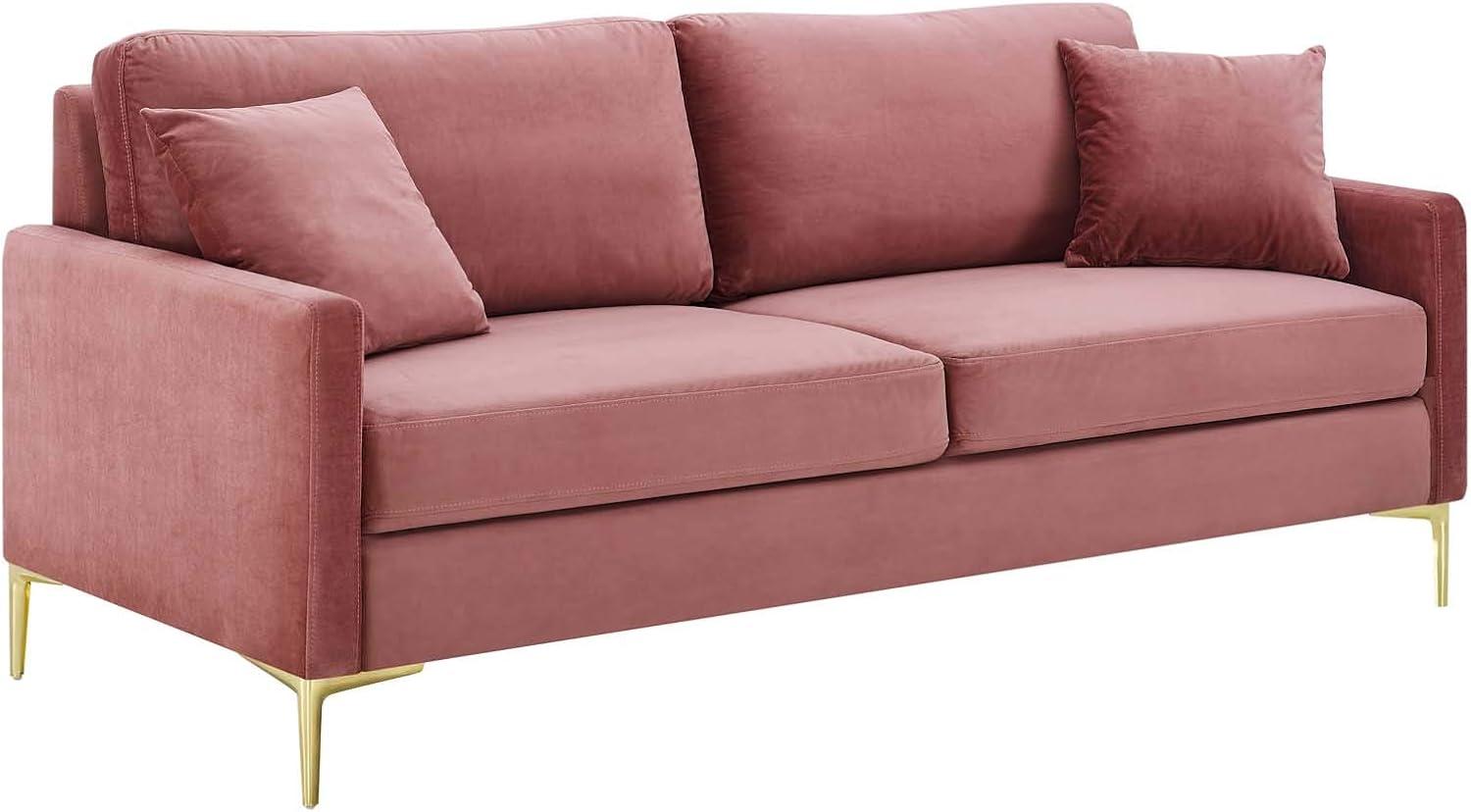 Modway Juliana Performance Velvet Sofa in Dusty Rose Pink & Gold