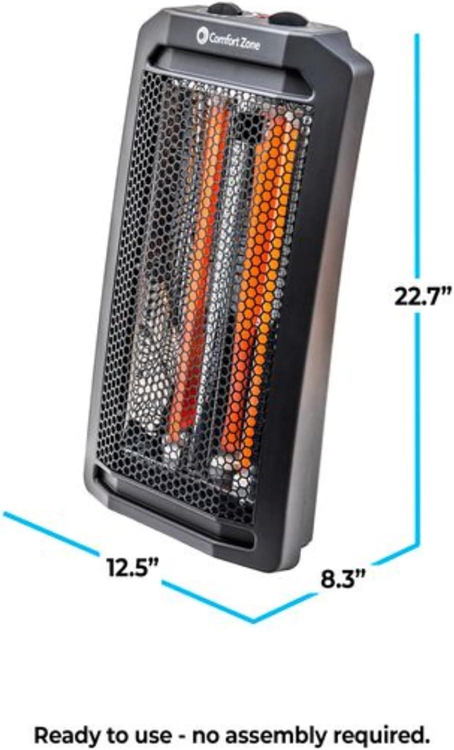 Comfort Zone 1500W Corded Electric Space Heater, 2 Heat Settings, Automatic Shutoff, for 350 sq ft