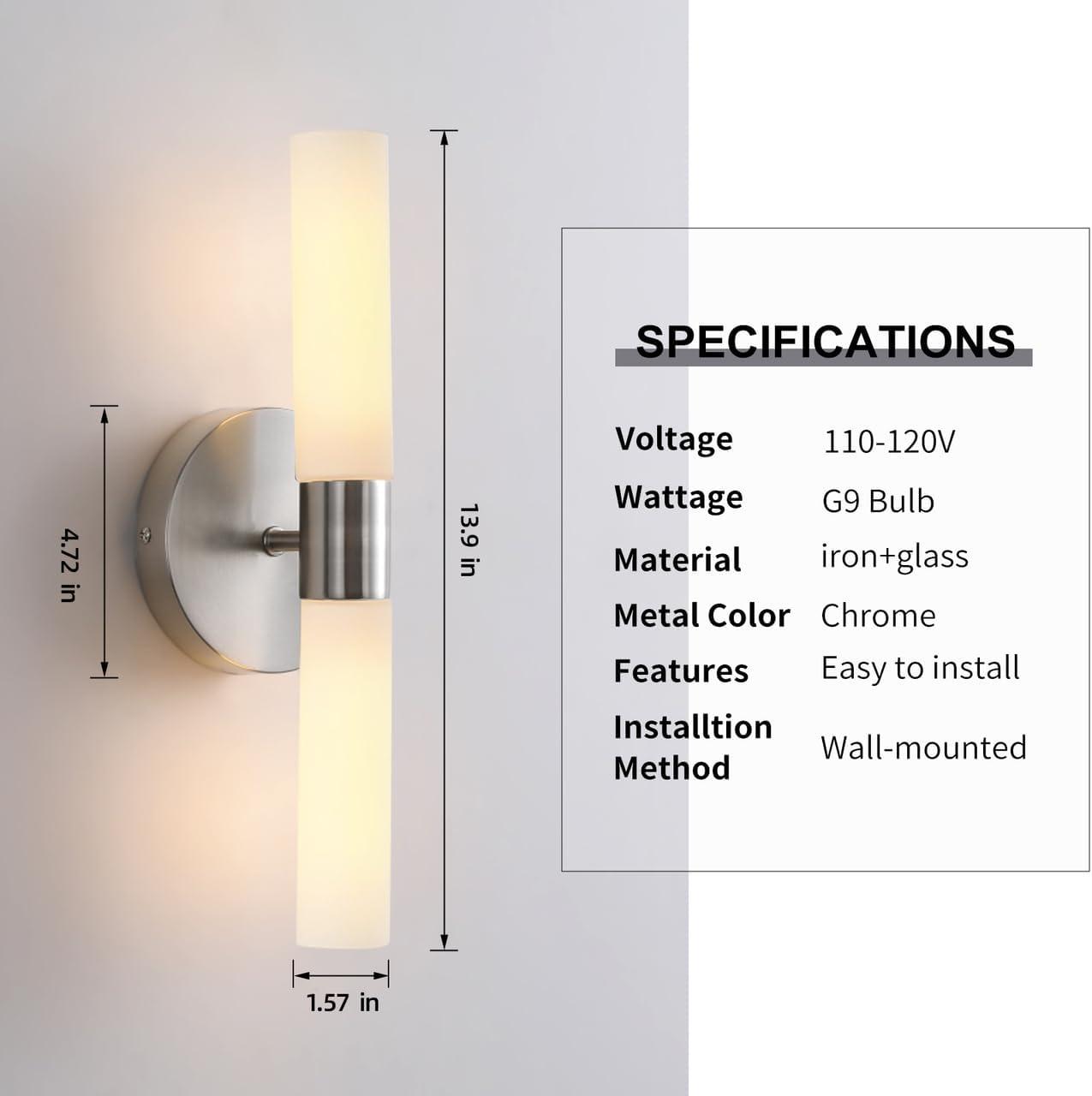 Brushed Nickel Double Light Sconce with White Glass Shades