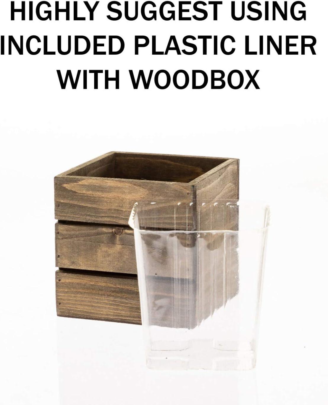 Rustic Unfinished Wood Planter Box Set with Plastic Liner, 5 Inch Square, 4 Count