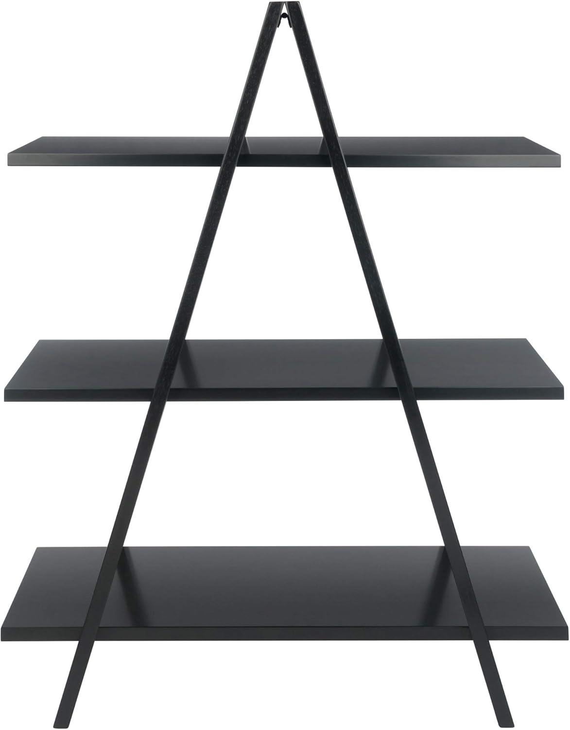 Black Wood 3-Tier A-Frame Ladder Shelf